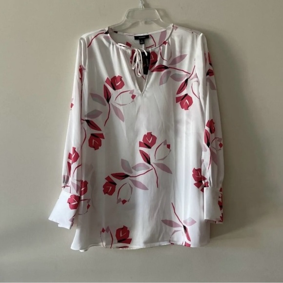 Alfani Floral Print Red Tie Front Long Sleeve Blouse - Picture 7 of 7